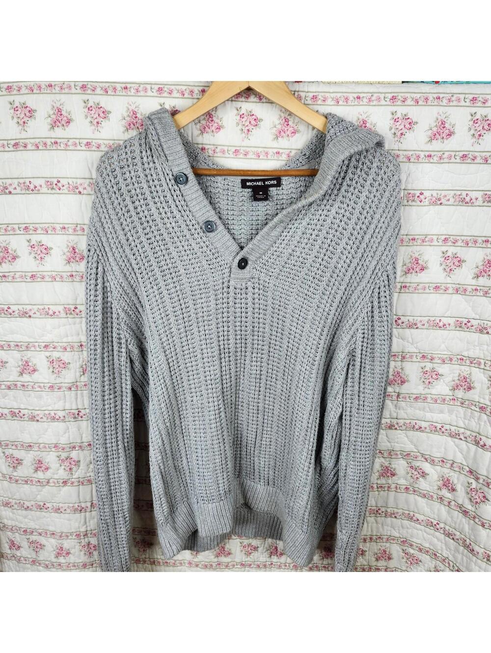 Michael Kors Men's Gray Knit Sweater with Button Collar